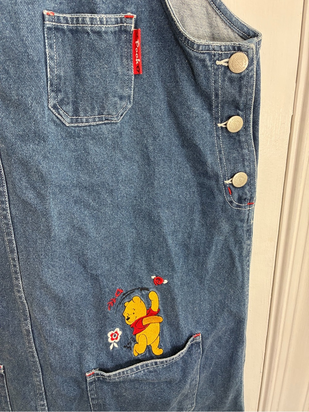 VTG Disney Denim Overall Dress with Winnie the Pooh & Tigger Embroidery Medium - Picture 8 of 13